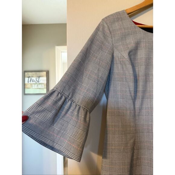 Talbots Size 12 Flare Sleeve Sheath Dress Black Houndstooth Plaid Modest Career - Picture 5 of 11